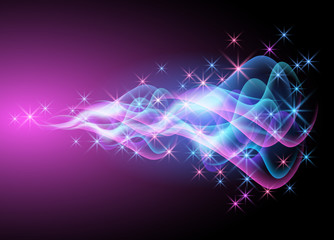 Naklejka premium Mysterious precipitously flying smoking wave with stars