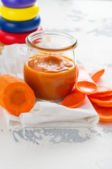 Homemade carrot puree with ingredients