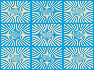 Naklejka premium Set of blue and white rays. Vector Illustration. Retro sunburst background. Grunge design element. Black and white backdrop. Good for pictures, wallpapers
