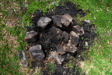 extinguished camp fire place