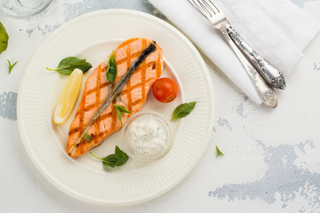 Grilled salmon steak