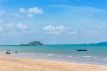 Landscape, sea, sky, clouds and fishing boats