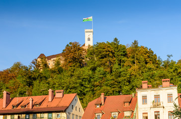 Ljubljana castle in the soft evening light, a popular tourist attraction, Ljubljana, Slovenia.