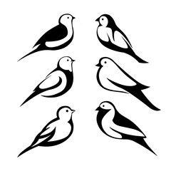 set stylized black silhouettes birds