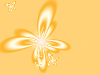 Abstract fractal butterfly flowers on a yellow background