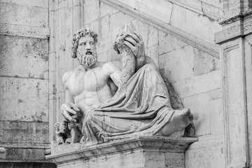 River Tiber god monumental statue in Rome (Black and White)