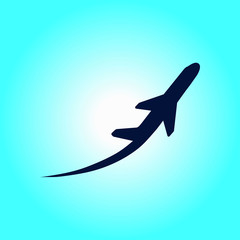 Airplane flight tickets air fly travel takeoff silhouette element. Plane symbol. Travel icon. Flat design.