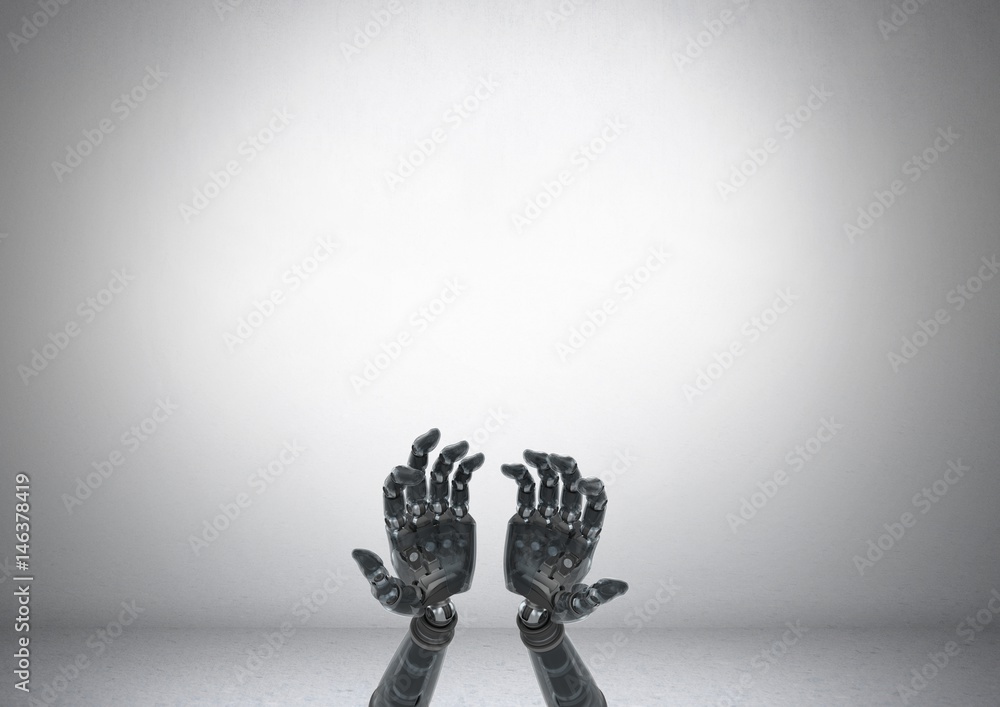 Poster android robot hands open with grey background