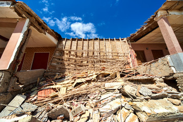 Damaged beach houses. Spain