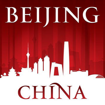 Beijing China city skyline silhouette red background