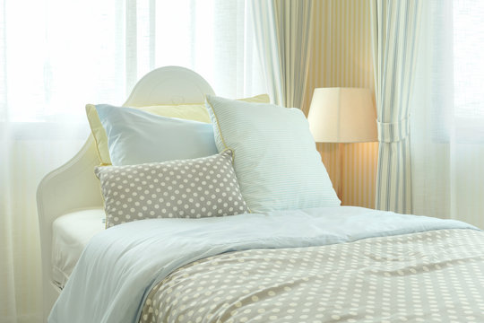 Polka dot pastel style bedding interior bedroom