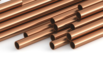 Copper pipes on a white background. 3d rendering