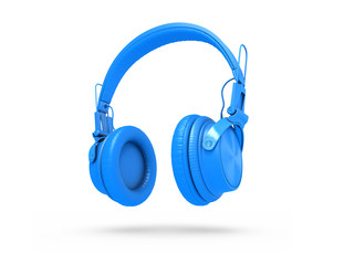 Blue Headphones Isolated on a white  Background. 3d rendering