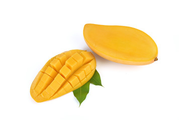 Yellow mango isolated on white background (mango, fruit)