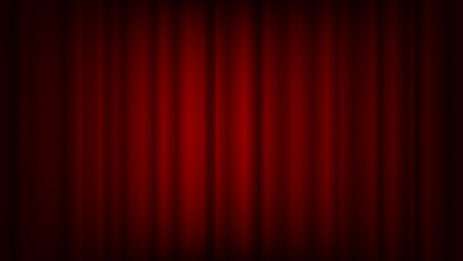 Red curtain in theatre, cinema or ceremony - vector illustration