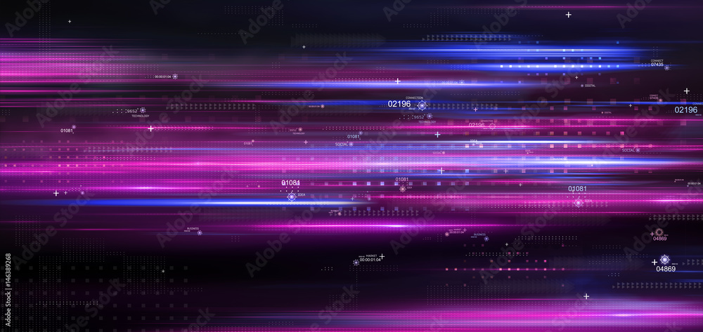 Poster light and stripes moving fast. connections, lines, squares with random scale and opacity. technology