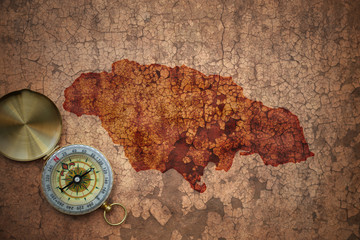 map of jamaica on a old vintage crack paper