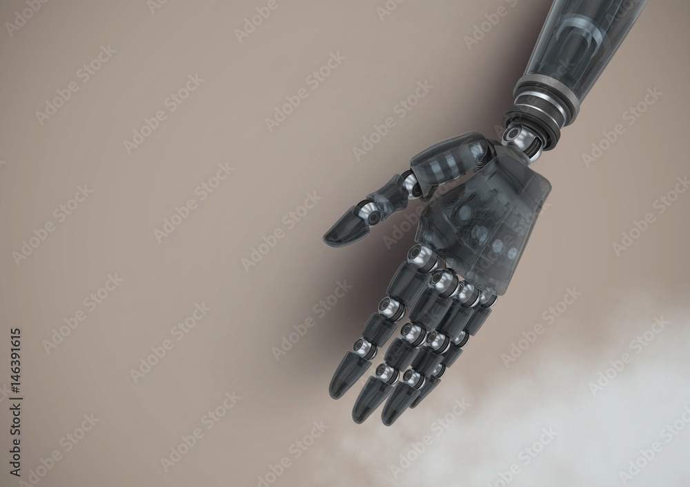 Poster android robot hand with brown background