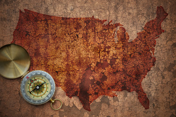 map of united states of america on a old vintage crack paper