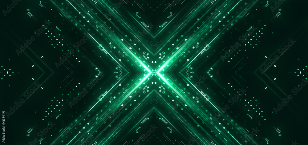 Poster green hi-tech user interface. digital global speed technology concept, abstract background. 3d rende