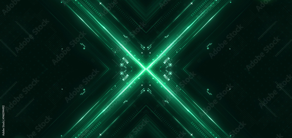 Poster green hi-tech user interface. digital global speed technology concept, abstract background. 3d rende