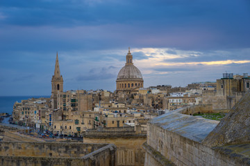 Valletta in the morning with Basilica and St. Paul's Anglican Cathedral, Malta