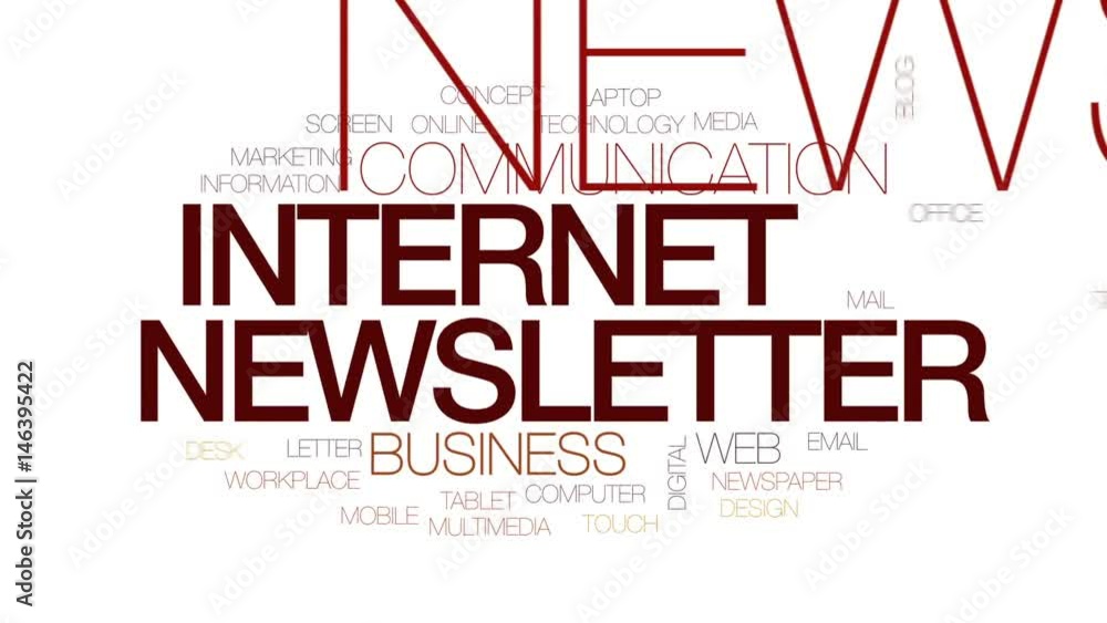 Poster internet newsletter animated word cloud, text design animation. kinetic typography.