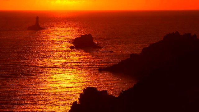 Sunset Lighthouse, Pointe du Raz, Finist&egrave;re, Brittany, France