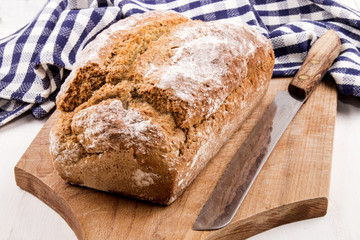 home baked irish soda bread and a bread knife