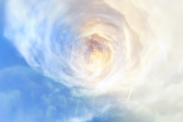 Tunnel from clouds background texture watercolor fairy-tale design