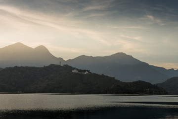 Beautiful misty mountain at the Lake