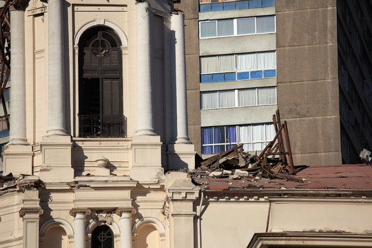 Damage on old church during an earthquake in Chile