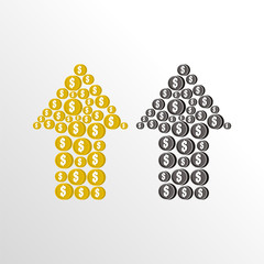 up arrow dollar's coin icon with various color