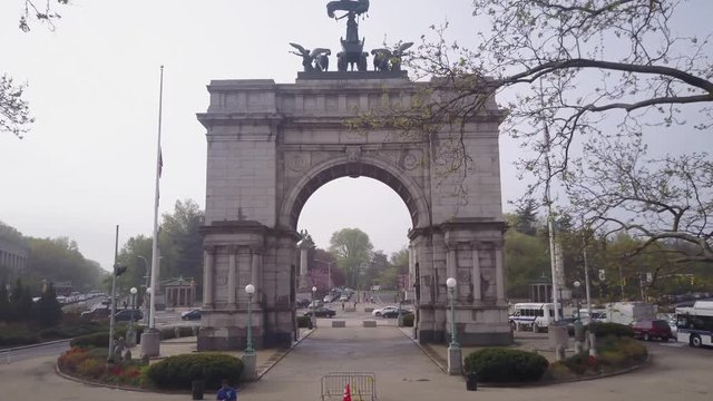 flying through arch in Grand Army Plaza Brooklyn