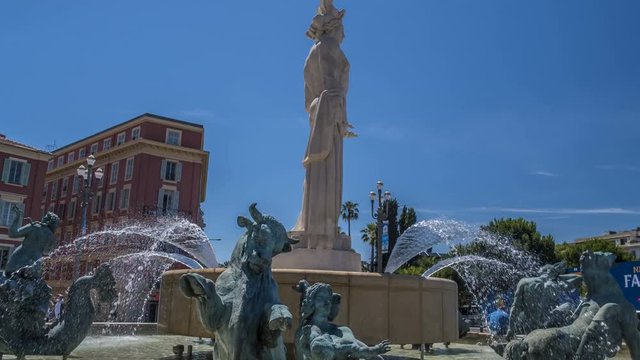 Statue of Apollo in center of fountain, sightseeing tour to Nice, sculpture art
