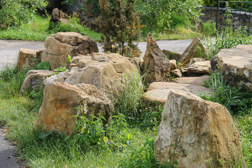 Decorative big stones in city park
