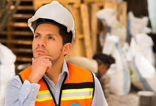 Engineer thinking at construction site