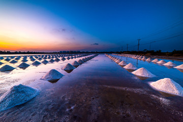 sunset in dry sea salt farm landscape