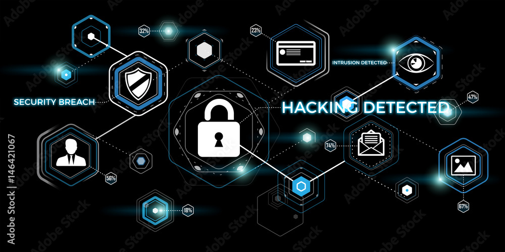 Poster 3d rendering hacking technology interface