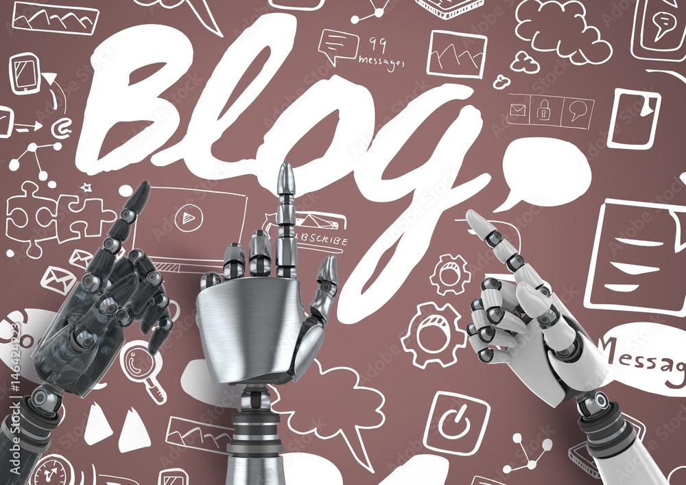 Poster android hands pointing with blog graphic drawings