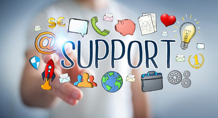 Businessman using hand-drawn support text presentation