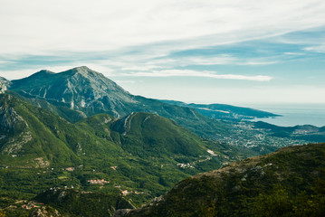 Obraz na płótnie Canvas Montenegro mountains, view of rocky green hills
