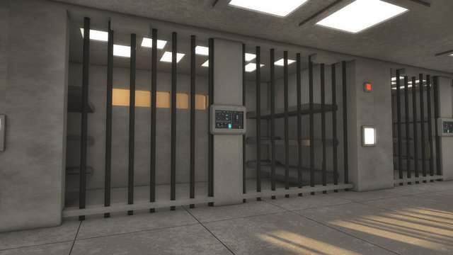 3d render. 3d interior jail corridor