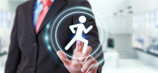 Young man using running application to check his performances 3D rendering