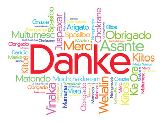 Danke (Thank You in German) Word Cloud background, all languages, multilingual for education or thanksgiving day