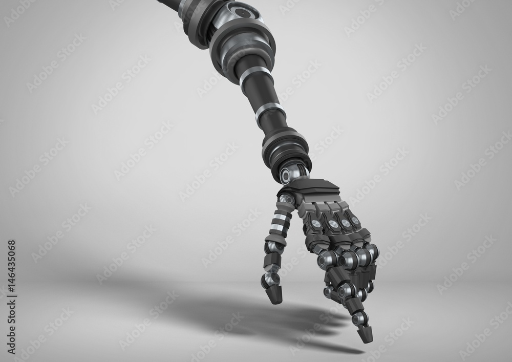 Poster android robot hand pointing with grey background