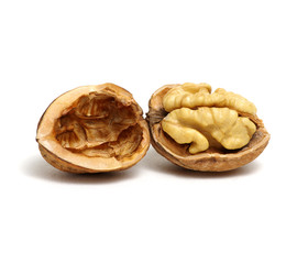 cracked walnut isolated on the white