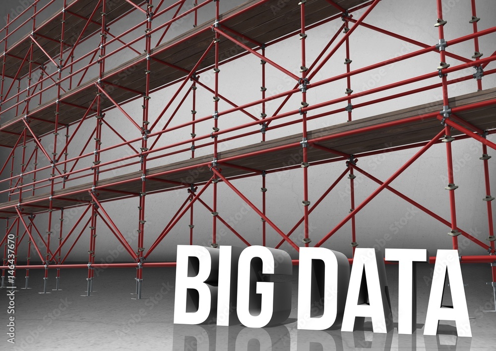 Poster 3d word big data in front of scaffolding in grey room