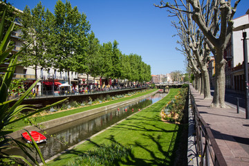 Naklejka premium French Catalonia town river landscape in Perpignan