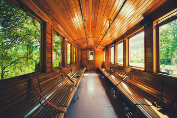 Retro wooden railway carriage at station of Serbia.